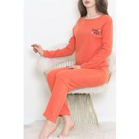 Nakışlı Fitilli Pijama Takımı Oranj - 12519.1048.