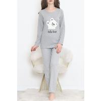 Nakışlı Fitilli Pijama Takımı Gri3 - 12519.1048.