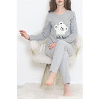 Nakışlı Fitilli Pijama Takımı Gri3 - 12519.1048.