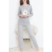 Nakışlı Fitilli Pijama Takımı Gri3 - 12519.1048.