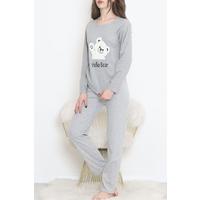 Nakışlı Fitilli Pijama Takımı Gri3 - 12519.1048.