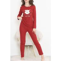 Nakışlı Fitilli Pijama Takımı Kırmızıbeyaz1 - 12519.1048.