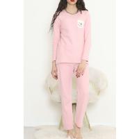 Nakışlı Fitilli Pijama Takımı Pembebeyaz - 12519.1048.