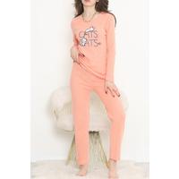 Nakışlı Fitilli Pijama Takımı Somon - 12519.1048.