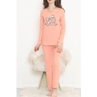 Nakışlı Fitilli Pijama Takımı Somon - 12519.1048.