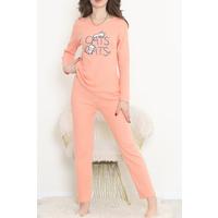 Nakışlı Fitilli Pijama Takımı Somon - 12519.1048.