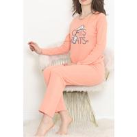 Nakışlı Fitilli Pijama Takımı Somon - 12519.1048.