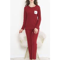 Nakışlı Fitilli Pijama Takımı Bordo3 - 12519.1048.