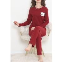 Nakışlı Fitilli Pijama Takımı Bordo3 - 12519.1048.