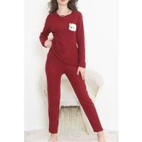 Nakışlı Fitilli Pijama Takımı Bordo3 - 12519.1048.