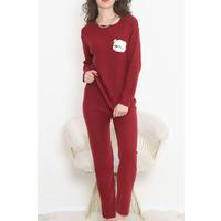 Nakışlı Fitilli Pijama Takımı Bordo3 - 12519.1048.