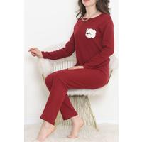 Nakışlı Fitilli Pijama Takımı Bordo3 - 12519.1048.