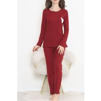 Nakışlı Fitilli Pijama Takımı Bordo2 - 12519.1048.