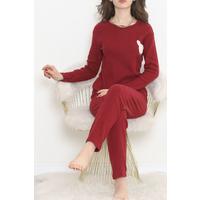 Nakışlı Fitilli Pijama Takımı Bordo2 - 12519.1048.