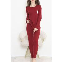 Nakışlı Fitilli Pijama Takımı Bordo2 - 12519.1048.