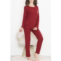 Nakışlı Fitilli Pijama Takımı Bordo2 - 12519.1048.