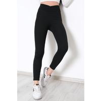 Ribbed Cross-Belt Leggings Black - 10423.1702.