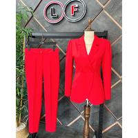 Shoulder Gathered Suit Red