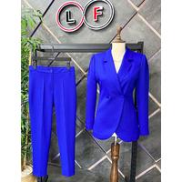 Shoulder Gathered Suit Saks Blue