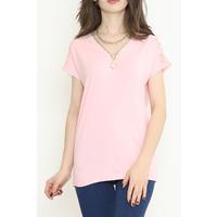 Omzu Dantelli Fermuarlı Bluz Pembe - 11367.599.