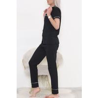 Pajama Set with Front Pockets Black and White - 11404.1048.