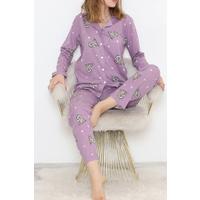 Önü Düğmeli Pijama Takımı Lila - 150.1287.