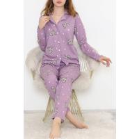 Önü Düğmeli Pijama Takımı Lila - 150.1287.