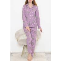 Önü Düğmeli Pijama Takımı Lila - 150.1287.