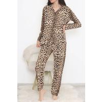 Önü Düğmeli Pijama Takımı Leopar - 150.1287.