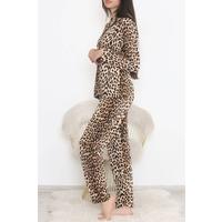 Önü Düğmeli Pijama Takımı Leopar - 150.1287.