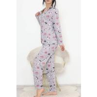 Button-Front Pajama Set Gray Pink - 150.1287.