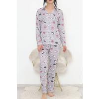 Button-Front Pajama Set Gray Pink - 150.1287.