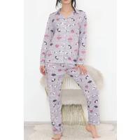 Button-Front Pajama Set Gray Pink - 150.1287.