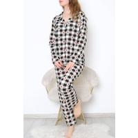 Button-Front Pajama Set Blackbeige - 150.1287.