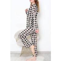 Button-Front Pajama Set Blackbeige - 150.1287.