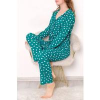 Pajama Set with Buttons on the Front with Green Heart - 150.1287.