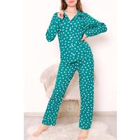 Pajama Set with Buttons on the Front with Green Heart - 150.1287.