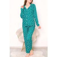 Pajama Set with Buttons on the Front with Green Heart - 150.1287.