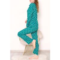 Pajama Set with Buttons on the Front with Green Heart - 150.1287.