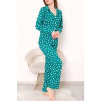 Pajama Set with Buttons on the Front with Green Heart - 150.1287.