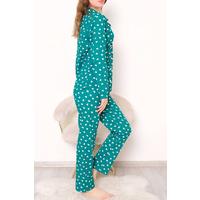 Pajama Set with Buttons on the Front with Green Heart - 150.1287.