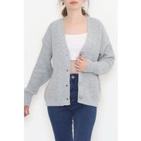 Knit Pattern Cardigan Gray - 374.1577.