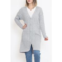 Knitted Pattern Long Cardigan Gray - 2030.1577.