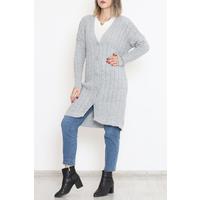 Knitted Pattern Long Cardigan Gray - 2030.1577.