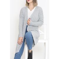 Knitted Pattern Long Cardigan Gray - 2030.1577.