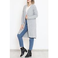 Knitted Pattern Long Cardigan Gray - 2030.1577.