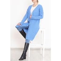 Knit Pattern Long Cardigan Blue - 2030.1577.