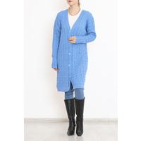 Knit Pattern Long Cardigan Blue - 2030.1577.