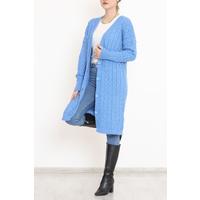 Knit Pattern Long Cardigan Blue - 2030.1577.