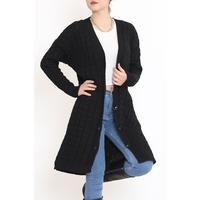 Knit Pattern Long Cardigan Black - 2030.1577.